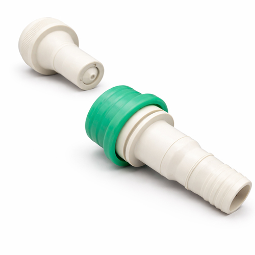 DRYNOX Trockenkupplung, eine Seite Kupplungsstecker mit IBC Anschluss S60x6, andere Seite Kupplungsdose mit Schlaucht&uuml;lle